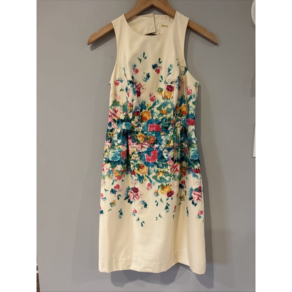 Anthropologie Maeve Cream Rainbow Floral Garden Tailored Sheath Dress Women 0